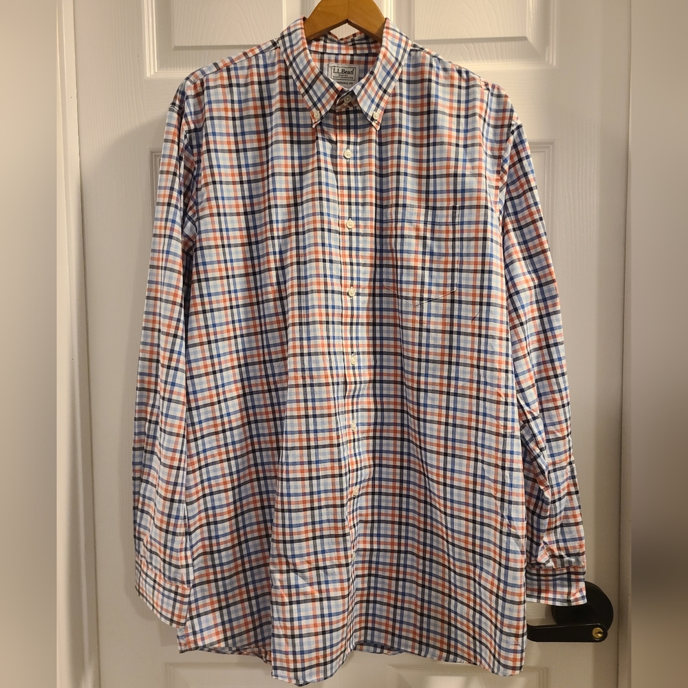 Mens L.L.Bean Kennebunk Wrinkle-Free L/S Button Up Shirt Size: XL Tall Blue Red